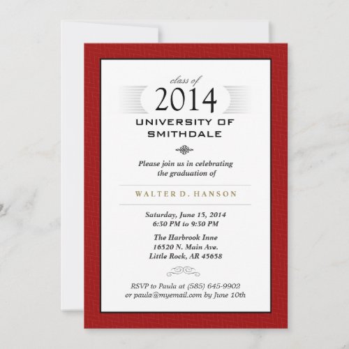 Red Black &amp; White Formal Graduation Party Invite