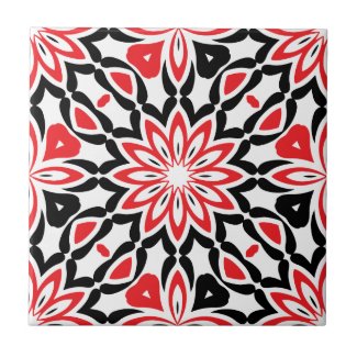 Red Black White Geometric Ethnic Kaleidoscopic Ceramic Tile