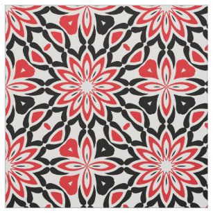 Red Black White Geometric Ethnic Kaleidoscopic Fabric