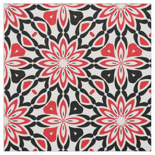 Red Black White Geometric Ethnic Kaleidoscopic Fabric