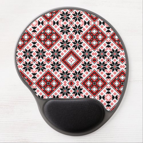 Red Black White Geometric Folk Art Cross Stitch Gel Mouse Pad