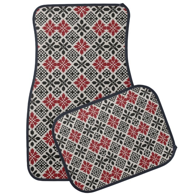 Red Black White Geometric Folk Pattern Car Floor Mat (Set)