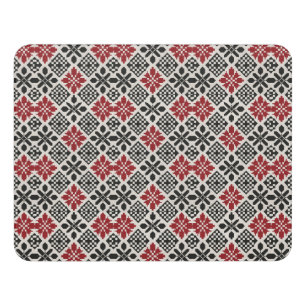 Red Black White Geometric Folk Pattern Door Sign