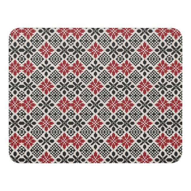 Red Black White Geometric Folk Pattern Door Sign (Contemporary Front)