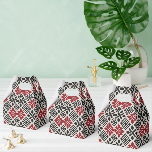 Red Black White Geometric Folk Pattern Favor Boxes (Multiple)