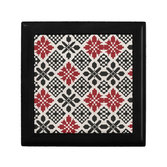 Red Black White Geometric Folk Pattern Gift Box  (Front)