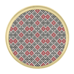 Red Black White Geometric Folk Pattern Gold Finish Lapel Pin