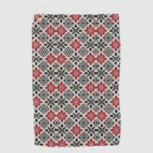 Red Black White Geometric Folk Pattern Golf Towel