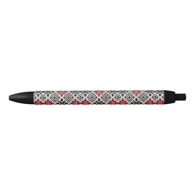 Red Black White Geometric Folk Pattern Pen (Front)