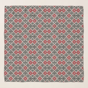 Red Black White Geometric Folk Pattern Scarf