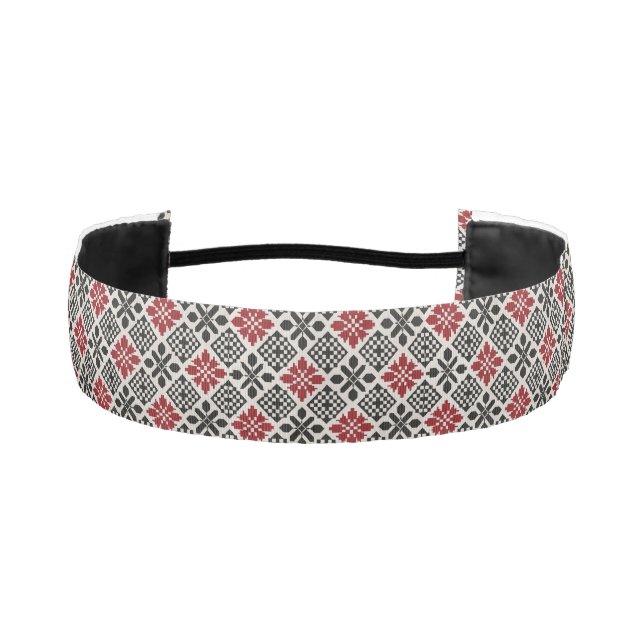 Red Black White Geometric Keffiyeh Folk Pattern Athletic Headband (Front)