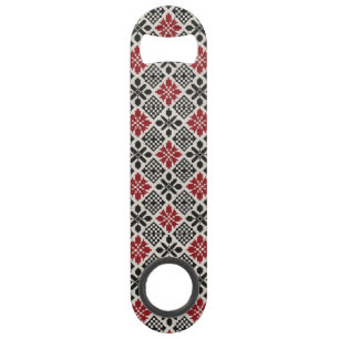 Red Black White Geometric Keffiyeh Folk Pattern Bar Key