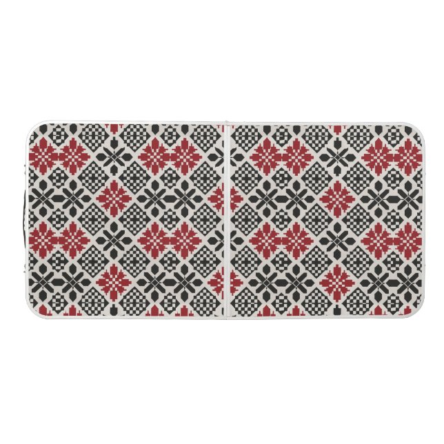 Red Black White Geometric Keffiyeh Folk Pattern Beer Pong Table (Top)