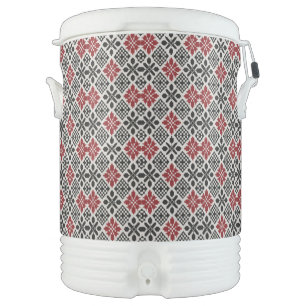 Red Black White Geometric Keffiyeh Folk Pattern Beverage Cooler