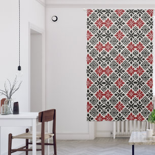 Red Black White Geometric Keffiyeh Folk Pattern Blackout Curtains
