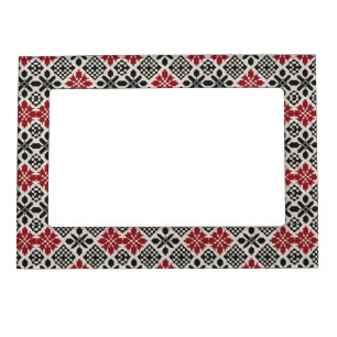 Red Black White Geometric Keffiyeh Folk Pattern Magnetic Frame