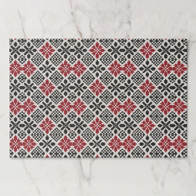 Red Black White Geometric Keffiyeh Folk Pattern Paper Pad (Front)