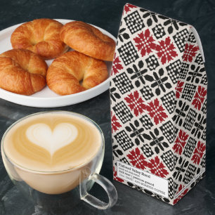 Red Black White Geometric Keffiyeh Folk Pattern Roasted Coffee