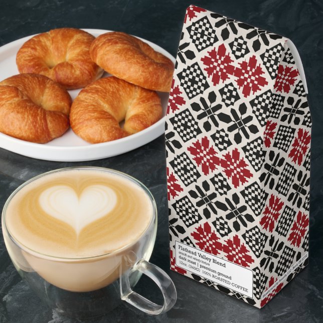 Red Black White Geometric Keffiyeh Folk Pattern Roasted Coffee (Breakfast)