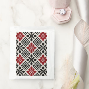 Red Black White Geometric Keffiyeh Folk Pattern Tea Bag Drink Mix