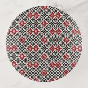 Red Black White Geometric Keffiyeh Folk Pattern Trinket Tray