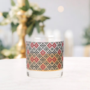 Red Black White Geometric Keffiyeh Folk Pattern Whiskey Glass