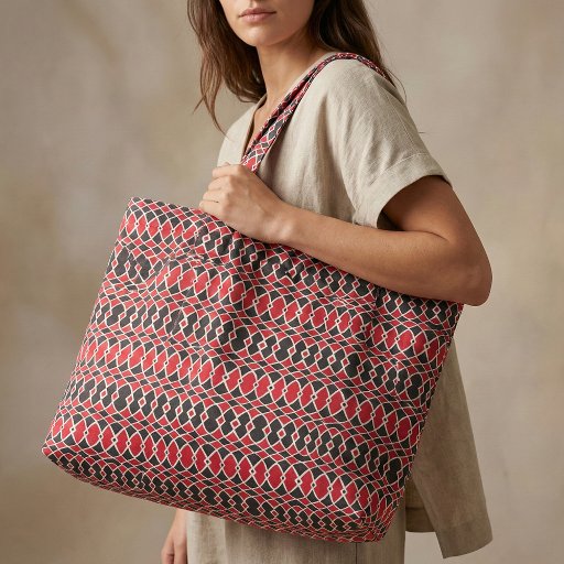 Red Black White Geometric Mosaic Op Art Retro Fabric