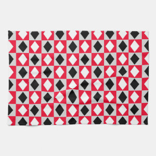 Red Black White Geometric Rhombus Diamond Kitchen Towel