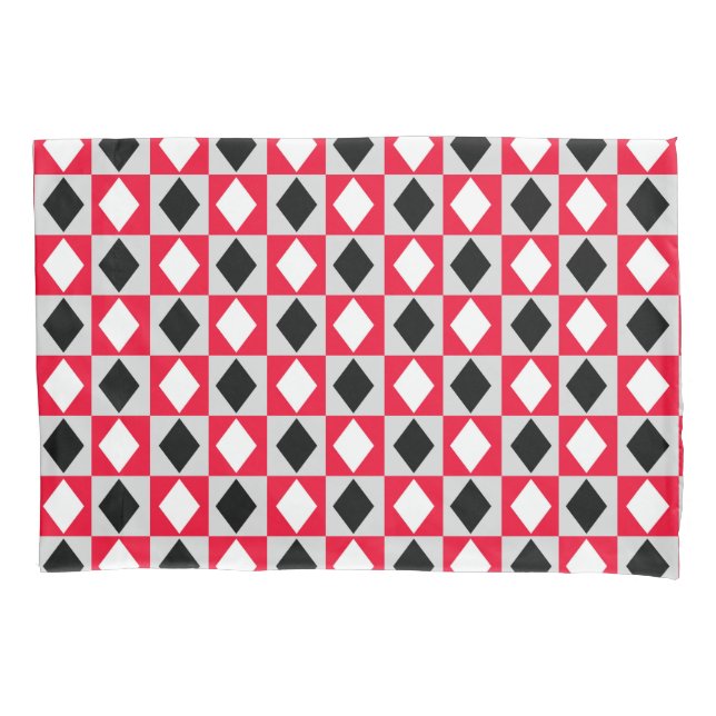 Red Black White Geometric Rhombus Diamond Pillow Case (Front)