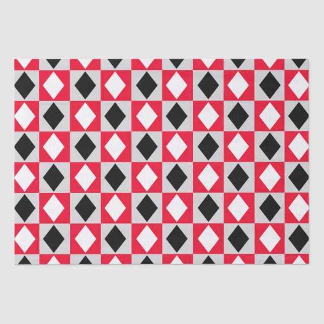 Red Black White Geometric Rhombus Diamond Tissue Paper (Front)