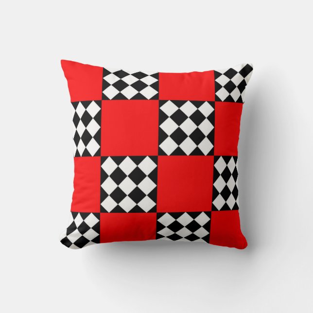 Red Black White Geometric Square Triangle Throw Pillow (Front)