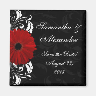 Red+Black+White Gerbera Daisy Save the Date /Favor Magnet