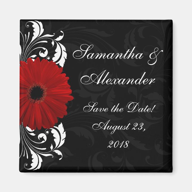 Red+Black+White Gerbera Daisy Save the Date /Favor Magnet (Front)