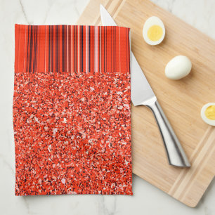 Red Black White Glitter and Stripes Kitchen Towel