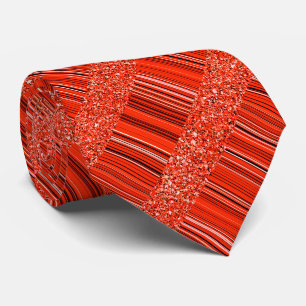 Red Black White Glitter and Stripes Neck Tie