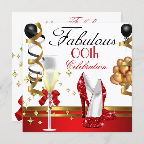 Red Black White Gold Fabulous Birthday Party Invitation