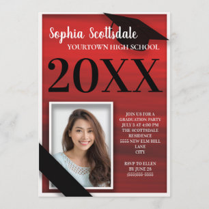 Red Black White Graduation Announcement Party