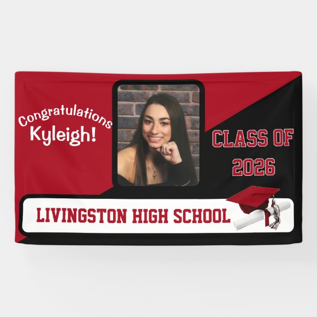 Red, Black, & White Graduation Banner (Horizontal)