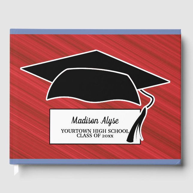 Red Black White Graduation Cap Guest Book (Front)
