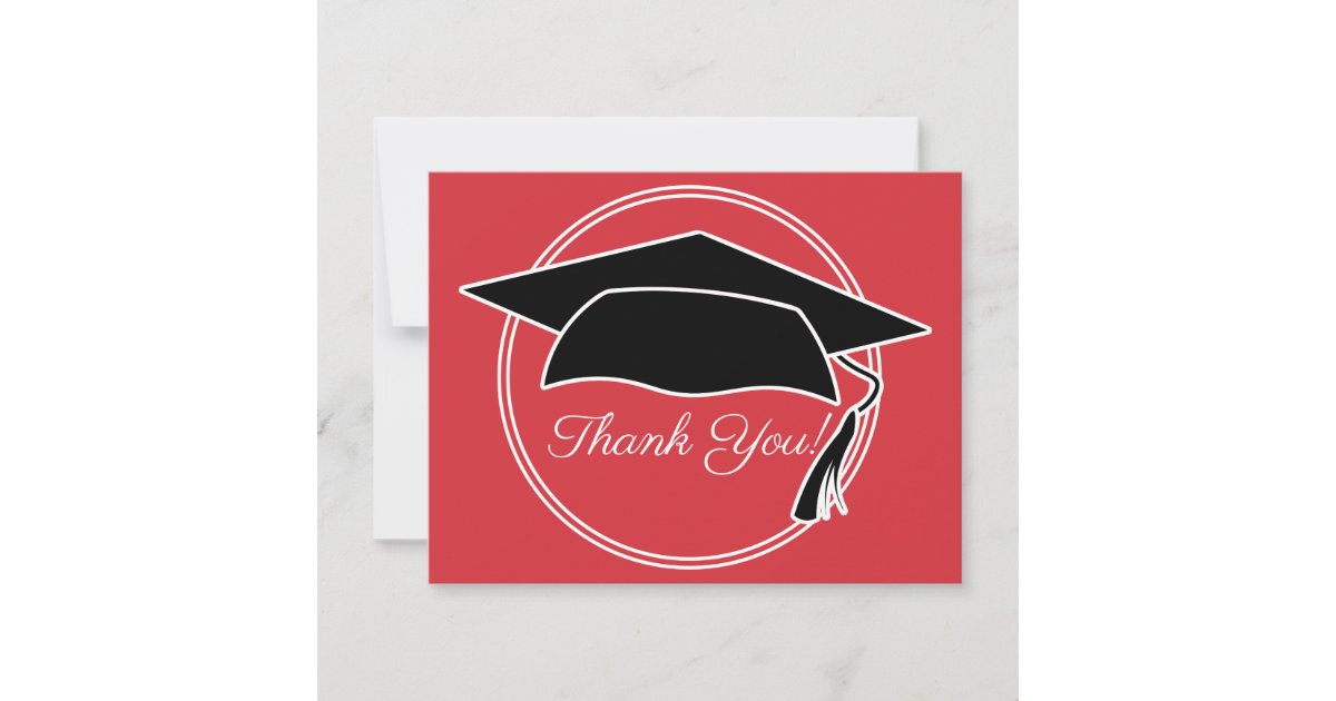 Red Black White Graduation Cap Thank You | Zazzle