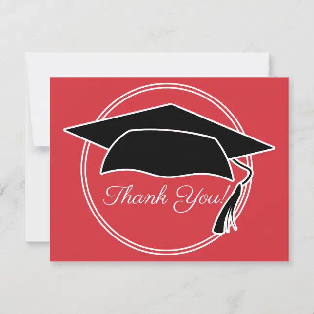 Red Black White Graduation Cap Thank You | Zazzle