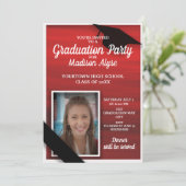 Red Black White Graduation Party Photo Invitation (Standing Front)