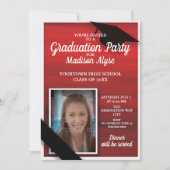Red Black White Graduation Party Photo Invitation (Front)