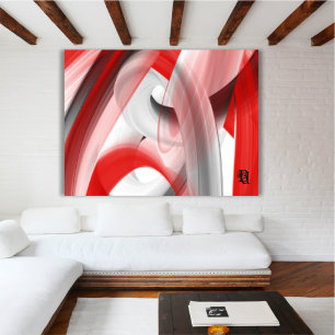 Red Black White Gray Abstract Canvas Print