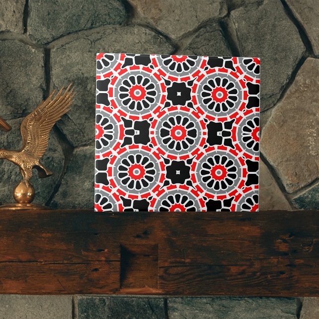 Red Black White Gray Mosaic Geometric Pattern  Ceramic Tile (Creator Uploaded)