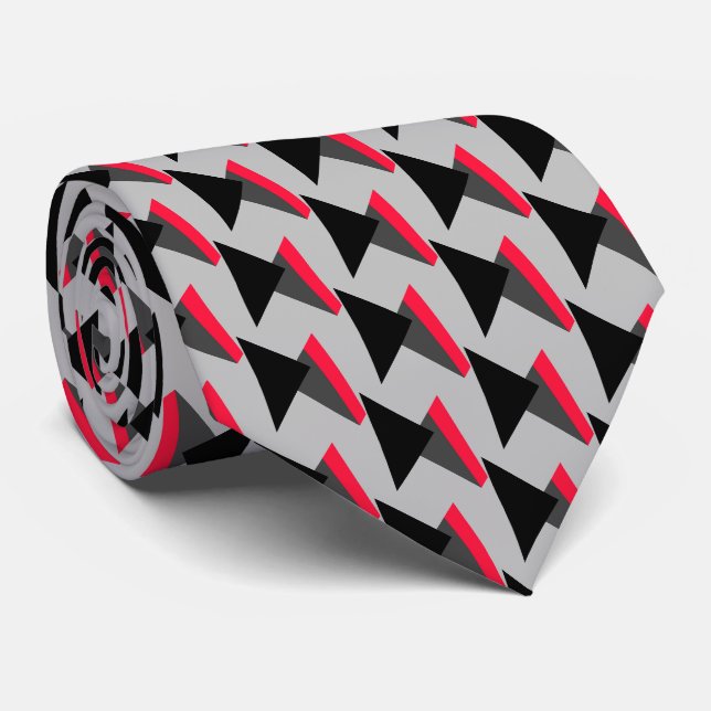 Red Black White Gray Pattern Neck Tie (Rolled)