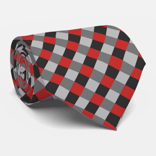 Red Black White Gray Plaid Pattern Neck Tie