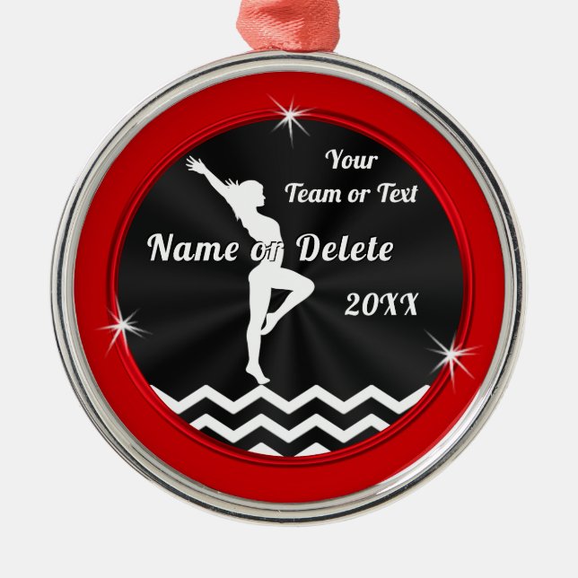 Red, Black, White, Gymnastics Gifts for Girls,  Metal Ornament (Front)
