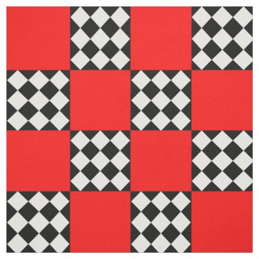 Red Black White Harlequin Square Shape Textile Fabric