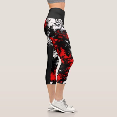 Red Black White  High Waisted Capris